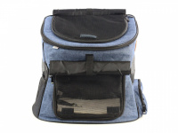  Batoh na psa s nosností 4 kg. Široké polstrované popruhy, přední i horní část batohu na zip s možností zakrytí, vyjímatelné dno. Barva modro-černá. (2)