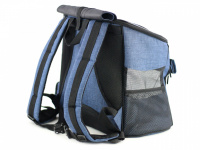  Batoh na psa s nosností 4 kg. Široké polstrované popruhy, přední i horní část batohu na zip s možností zakrytí, vyjímatelné dno. Barva modro-černá. (6)