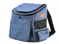  Batoh na psa s nosností 4 kg. Široké polstrované popruhy, přední i horní část batohu na zip s možností zakrytí, vyjímatelné dno. Barva modro-černá. (8)