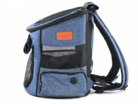  Batoh na psa s nosností 4 kg. Široké polstrované popruhy, přední i horní část batohu na zip s možností zakrytí, vyjímatelné dno. Barva modro-černá.