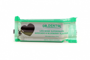 Dentální pochoutka pro psy od ROSEWOOD – tyčinka Dr. Dental s borůvkovou, avokádovou a jogurtovou příchutí. Doplňkové krmivo ke stravě, 200 g.