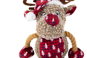  Vánoční plyšový sob – 32 cm měkoučkého plyše s pískátkem uvnitř. Ideální hračka pro malé až středně velké psy – pro radost, zábavu i sváteční pohodu (detail)