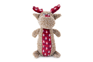  Vánoční plyšový sob – 35 cm měkoučkého plyše s pískátkem uvnitř. Ideální hračka pro střední psy – pro radost, zábavu i sváteční pohodu