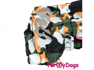  Obleček pro psy jezevčíků – zateplená nepromokavá pláštěnka MULTI CAMO, detail nohavic