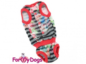 Bavlněný hárací overal pro fenky od For My Dogs, multicolor, červené lemy (2)