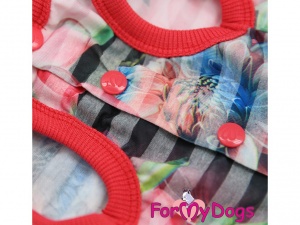 Bavlněný hárací overal pro fenky od For My Dogs, multicolor, červené lemy (detail)