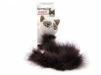  Hračka pro kočky – plyšová kočka GRUMPY CAT s dlouhým huňatým ocasem plněná kvalitním catnipem, velikost cca 40 cm.