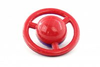 Odolná, pískající gumová hračka pro velké psy s tenisovým míčkem uvnitř. Průměr hračky 23 cm, barva fialovo-červená. (3)