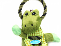  Originální hračka pro psy od PETstages – krokodýl z měkoučkého plyše protkaný pevným provazem. Hračka při stisknutí píská a šustí. Velikost 57 cm, barva zelená. (2)