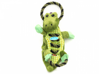  Originální hračka pro psy od PETstages – krokodýl z měkoučkého plyše protkaný pevným provazem. Hračka při stisknutí píská a šustí. Velikost 57 cm, barva zelená.