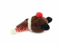  Pískací hračka pro psy – plyšový sob s červenobílou čepičkou a velkým červeným nosem. Měkoučký materiál, velikost cca 13 × 10 × 25 cm. (3)