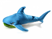  Pískací hračka pro psy – žralok od HUHUBAMBOO. Velikost hračky cca 35 cm, vhodná pro střední plemena psů. Barva modrá.