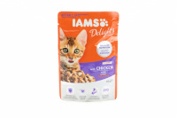  Kompletní krmivo, kapsička pro dospělé kočky IAMS CHICKEN – kuřecí v omáčce. Hmotnost 85 g.