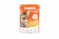  Kompletní krmivo, kapsička pro dospělé kočky IAMS TURKEY – kuřecí s krůtou v omáčce. Hmotnost 85 g.