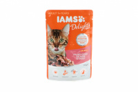  Kompletní krmivo, kapsička pro dospělé kočky IAMS SALMON – losos a pstruh v želé. Hmotnost 85 g.