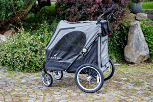 Velký kočárek pro psy s 38cm kolečky a nosností 55 kg. Rozměry kabiny 85 × 55 × 60 cm, možnost připevnění upravovacího stolku. (3)