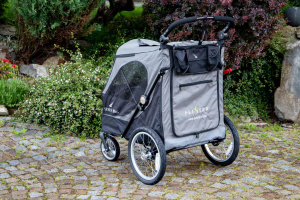  Velký kočárek pro psy s 38cm kolečky a nosností 55 kg. Rozměry kabiny 85 × 55 × 60 cm, možnost připevnění upravovacího stolku. (4)