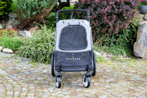  Velký kočárek pro psy s 38cm kolečky a nosností 55 kg. Rozměry kabiny 85 × 55 × 60 cm, možnost připevnění upravovacího stolku. 