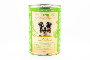  Kompletní krmivo pro dospělé psy i štěňata – monoprotein ve formě paté s vysokým obsahem jehněčího masa. 400 g.