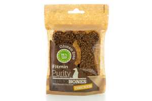 Křupavé superprémiové pamlsky pro psy FITMIN Purity Snax Bones s vysokým obsahem kuřecího masa. Pamlsky jsou 100% přírodní, zcela bez použití konzervantů a dochucovadel