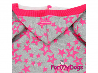  Obleček pro psy i fenky od ForMyDogs – mikina z měkoučkého úpletu PINK STARS, šedo-růžová (detail).
