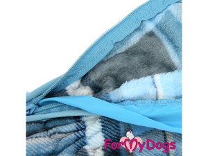  Obleček pro psy – jednovrstvý plyšový overal BLUE GREY CHECKERED od ForMyDogs vhodný i do suchého chladnějšího počasí nebo na domácí nošení (2)
