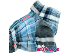  Obleček pro psy – jednovrstvý plyšový overal BLUE GREY CHECKERED od ForMyDogs vhodný i do suchého chladnějšího počasí nebo na domácí nošení (3)
