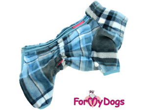  Obleček pro psy – jednovrstvý plyšový overal BLUE GREY CHECKERED od ForMyDogs vhodný i do suchého chladnějšího počasí nebo na domácí nošení