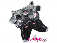  Obleček pro psy – teplý zimní overal BLACK PATCHWORK od For My Dogs z voduodpuzujícího materiálu. Huňatá kožešinová podšívka, zateplený sinteponem, barva černá.