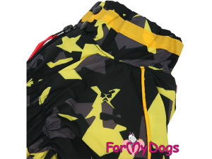Extra zateplený zimní overal FMD Black Yellow s kožešinovou podšívkou a sinteponem – patentovaný střih pro fenky, který kryje celé bříško a neomezuje v pohybu (5)