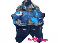  Obleček pro psy – teplý zimní overal BLUE CAMO od For My Dogs z voduodpuzujícího materiálu. Jeansové kalhoty, kožešinová podšívka, zateplený sinteponem. (3)