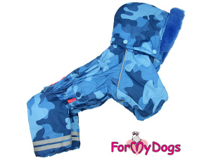  Obleček pro malé až střední psy – zateplený zimní overal BLUE CAMOUFLAGE od For My Dogs z voduodpuzujícího materiálu. Kožešinová podšívka, zateplený sinteponem (2)