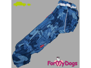  Obleček pro psy jezevčíků – zateplený zimní overal BLUE CAMOUFLAGE od For My Dogs z voduodpuzujícího materiálu. Reflexní prvky.