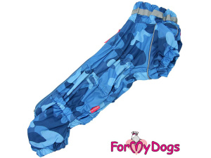  Obleček pro psy jezevčíků – zateplený zimní overal BLUE CAMOUFLAGE od For My Dogs z voduodpuzujícího materiálu. Kožešinová podšívka, reflexní prvky