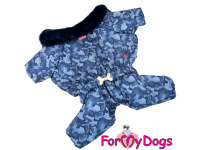  Obleček pro psy – extra teplý zimní overal BLUE CAMOUFLAGE od For My Dogs z voduodpuzujícího materiálu s plyšovou podšívkou. Barva modrá s CAMO vzorem.