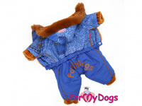  Obleček pro psy – teplý zimní overal BLUE DENIM FUR od For My Dogs z voduodpuzujícího materiálu. Jeansové kalhoty, kožešinová podšívka, zateplený sinteponem.