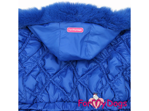  Obleček pro psy – extra teplý zimní overal BLUE SQUARE od For My Dogs z voduodpuzujícího materiálu, barva: modrá, detail bundy a kapuce