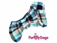  Obleček pro psy – lehoučký overal ForMyDogs BLUE TARTAN z jednovrstvé plyšové kožešinky. Zvýšený límec, zapínání na zip na zádech, vhodný i pro domácí nošení.
