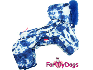 Obleček pro psy – extra teplý zimní overal BLUE TIE-DYE od For My Dogs. Fleecová antistatická podšívka, vysoký fleecový límec, zateplený sinteponem. V límci otvor pro vodítko (2)