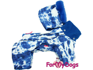 Obleček pro psy – extra teplý zimní overal BLUE TIE-DYE od For My Dogs. Fleecová antistatická podšívka, vysoký fleecový límec, zateplený sinteponem. V límci otvor pro vodítko (3)