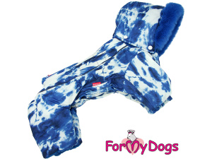 Obleček pro psy – extra teplý zimní overal BLUE TIE-DYE od For My Dogs. Fleecová antistatická podšívka, vysoký fleecový límec, zateplený sinteponem. V límci otvor pro vodítko (5)