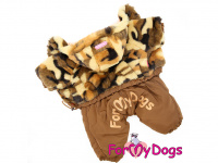  Obleček pro psy – kožíškový zimní overal BROWN CAMOUFLAGE od For My Dogs. Plyšová podšívka, zateplený sinteponem.