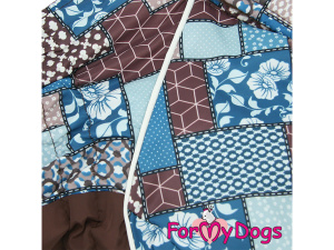 Obleček pro malé až střední psy – zateplený zimní overal BROWN PATCHWORK od For My Dogs z voduodpuzujícího materiálu. Kožešinová podšívka, zateplený sinteponem (10)