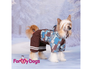 Obleček pro malé až střední psy – zateplený zimní overal BROWN PATCHWORK od For My Dogs z voduodpuzujícího materiálu. Kožešinová podšívka, zateplený sinteponem (3)