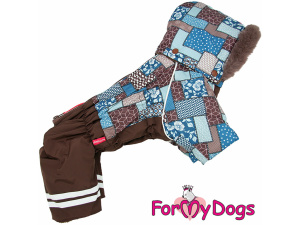 Obleček pro malé až střední psy – zateplený zimní overal BROWN PATCHWORK od For My Dogs z voduodpuzujícího materiálu. Kožešinová podšívka, zateplený sinteponem (6)
