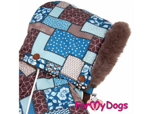 Obleček pro malé až střední psy – zateplený zimní overal BROWN PATCHWORK od For My Dogs z voduodpuzujícího materiálu. Kožešinová podšívka, zateplený sinteponem (7)