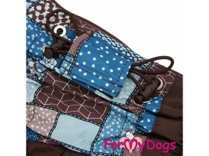 Obleček pro malé až střední psy – zateplený zimní overal BROWN PATCHWORK od For My Dogs z voduodpuzujícího materiálu. Kožešinová podšívka, zateplený sinteponem (8)