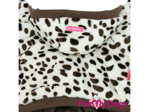  Obleček pro psy – zateplený plyšový overal BROWN SPOTS od For My Dogs vhodný do suchého chladnějšího počasí (detail kapuce)