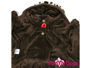  Obleček pro psy – zateplený plyšový overal BROWN SPOTS od For My Dogs vhodný do suchého chladnějšího počasí (detail podšívky)