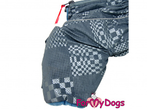  Obleček pro psy – sinteponem zateplený zimní overal CHESS od ForMyDogs. Velurová podšívka, vylepšené zapínání. Detail nohavic.